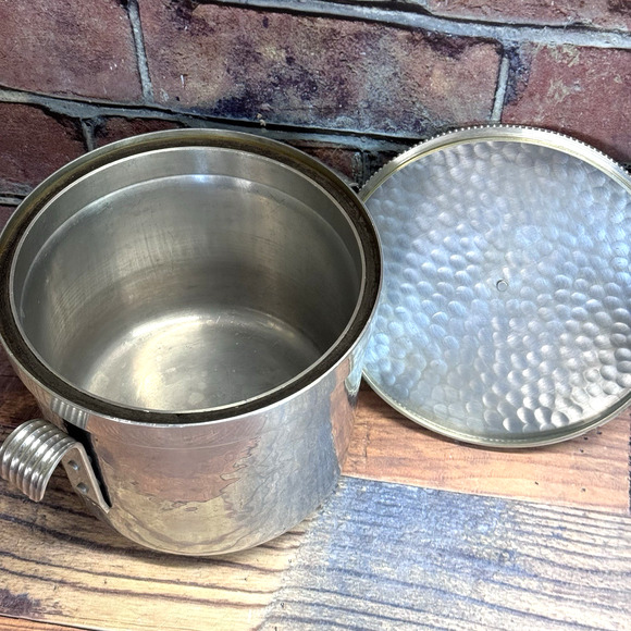 BW Buenilum Hammered Aluminum Ice Bucket 2 Handle Champagne Wine Holder Lid‎ MCM - Picture 6 of 9